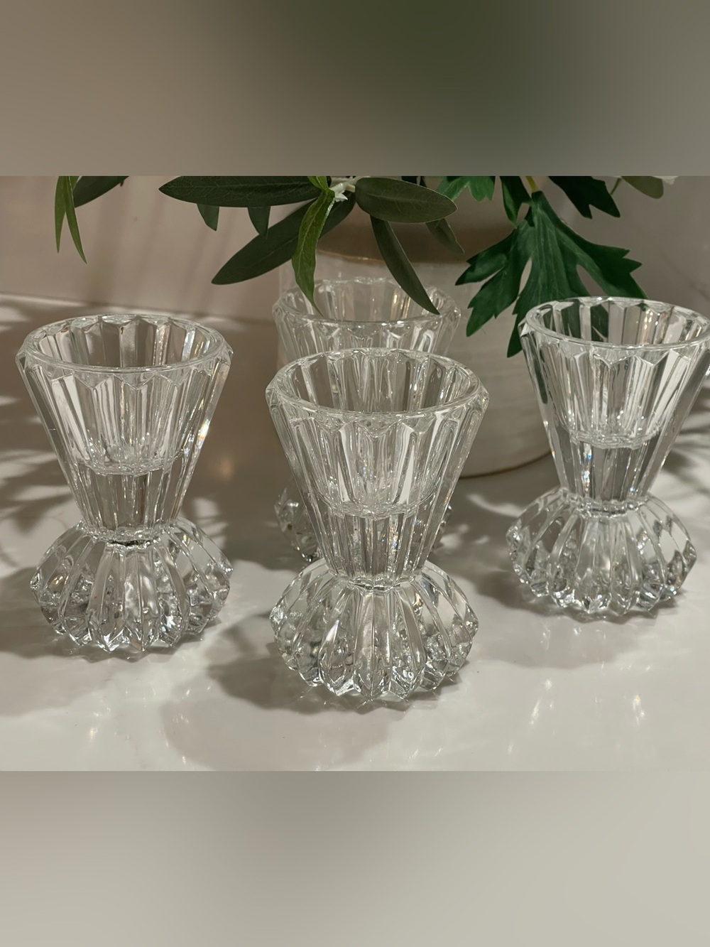 4 Mikasa Diamond Fire Crystal 2-Way Reversible Candle Holders